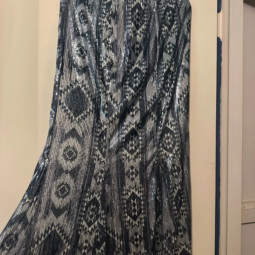 Crazy Train Black and Silver Geometric A-Line Skirt - Picture 5 of 6